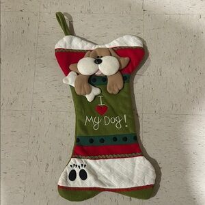Festive Green and Red Dog Bone Stocking